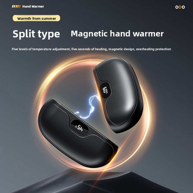 Hand Warmer Electric - เครื่องอุ่นมือแม่เหล็ก, ชาร์จผ่าน USB, เครื่องอุ่นมือแบบถอดได้, จอแสดงอุณหภูมิแบบดิจิตอล เครื่องทำความร้อนแบบพกพา