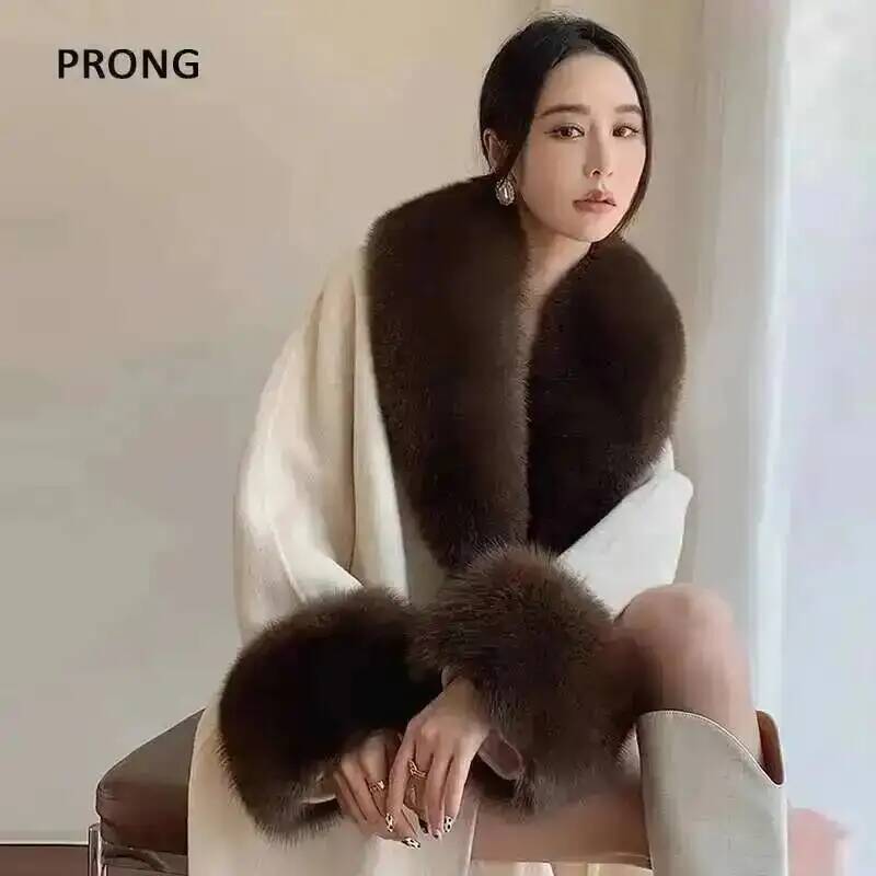 Shawl Wrap Winter - เสื้อโค้ทคอปกขนสุนัขจิ้งจอกแท้สำหรับฤดูหนาว100% ชุดเสื้อแจ็กเก็ตเสื้อคลุมขนสัตว์ผ้าคลุมไหล่ขนปุยสุดหรูผ้าคลุมไหล่พันผ้าพันคอ