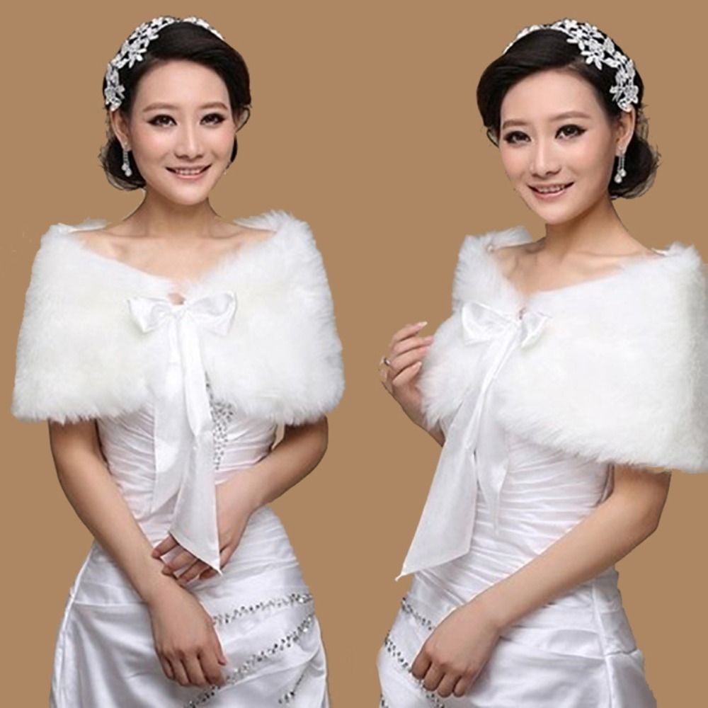Shawl Wrap Winter - ฤดูหนาว Cape สีขาวผ้าคลุมไหล่อุปกรณ์จัดงานแต่งงาน Elegant Bridal Wrap